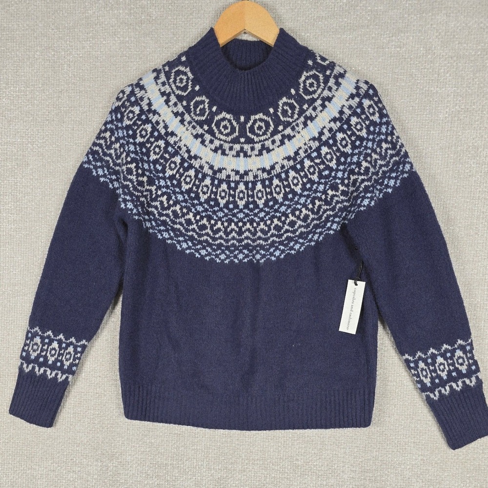Cupcakes‎ and Cashmere Womens Navy Blue Fair Isle Mock Neck Sweater Small